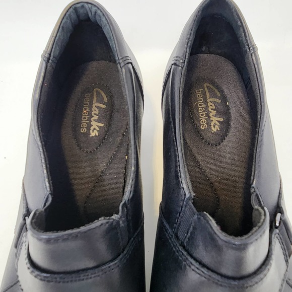 Clarks Bendables Black Leather Heeled Slip On Shoes 7.5M Ingalls Atlantic Loafer - Picture 3 of 10